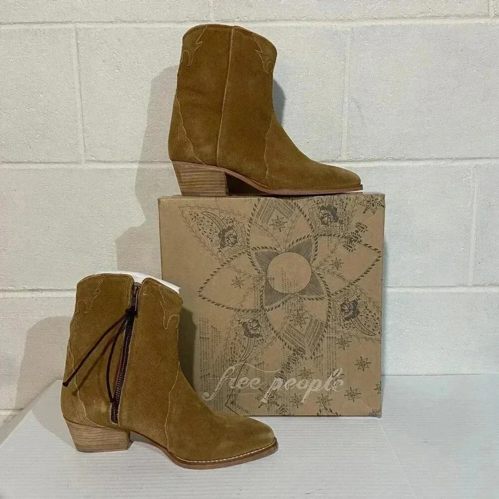 NIB Free People Womens New Frontier Western Boot EU37/US7 Camel Suede Distressed